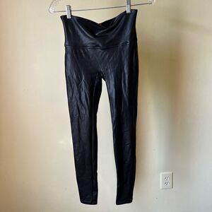 Spanx Faux Leather Leggings Black High Rise Control Waist Shaping Pants Medium
